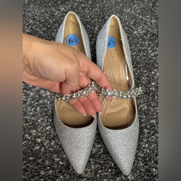 BCBGeneration Silver Glitter Heels with Rhinestone Strap - Picture 2 of 5